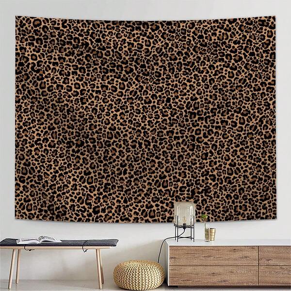 1 pieza Tapiz con estampado de leopardo, decoración colgante de pared de poliéster para sala de estar, dormitorio, oficina, decoración del hogar, fiesta, paño colgante de pared de cocina rectangular impreso con cortina, incluye 3 clavos de pared y 2 clips
