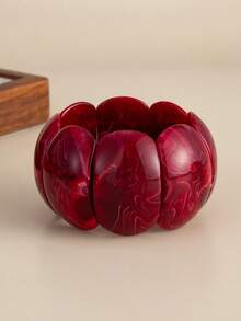 1 pieza Brazalete de resina con teñido anudado rojo vintage de moda y capas, brazalete elástico con tubo curvo de CCB, brazalete de resina con cuentas de teñido anudado rojo de Angola exagerado y de alta gama, adecuado para uso diario, fiestas y vacaciones de mujeres