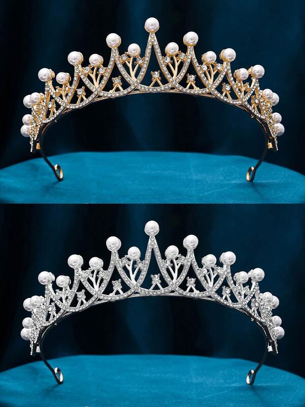 1pc Women's Elegant Hair Accessory, Luxury Pearl Shiny Princess Tiara Headpiece For Party, Wedding, Bride