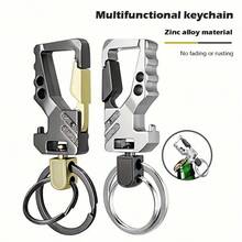 1 pieza Llavero de coche de moda para hombres, llavero de coche de doble anillo minimalista para hombres, accesorio de uso diario premium, portallaves elegante y duradero para el viaje diario, artículo esencial moderno para la oficina y los viajes, perfil ultra delgado con aspecto masculino de acero inoxidable, organizador de llaves de coche versátil, idea de regalo para él, ideal para cumpleaños, aniversario o graduación - Multicolor - Ver 1