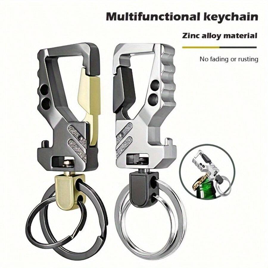 1 pieza Llavero de coche de moda para hombres, llavero de coche de doble anillo minimalista para hombres, accesorio de uso diario premium, portallaves elegante y duradero para el viaje diario, artículo esencial moderno para la oficina y los viajes, perfil ultra delgado con aspecto masculino de acero inoxidable, organizador de llaves de coche versátil, idea de regalo para él, ideal para cumpleaños, aniversario o graduación - Multicolor - Ver 1