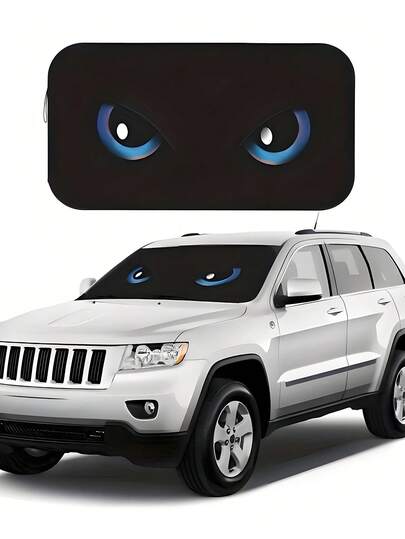 Blau Tiereaugen Design Auto Windschutzscheiben Sonnenblende - Faltbare Windschutzscheiben Sonnenblende passend für Autos, SUVs, Lastwagen, maximaler UV-Schutz, hält Fahrzeug kühl, Wärmeisolierung im Sommer, aufrollbare Polyesterfaser Windschutzscheiben Abdeckung, faltbar für einfache Aufbewahrung