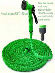 25/50/75/100英尺可调节水管，带绿色喷嘴 - 耐用聚乙烯材质，多功能花园水管，带喷枪，适合全年户外和庭院使用，美标接头，可伸缩水管，用于浇水和清洁，可调节喷水模式