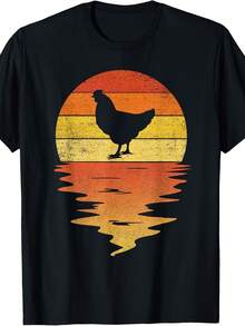 Chicken Shirt 70s Vintage Retro Sunset Chicken T-Shirt - Gaya 12 - View 1