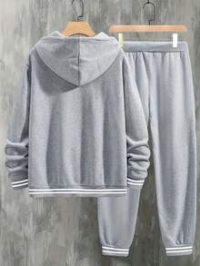 Men's Casual Sports Set, Fashion Brand Print Design, Youthful Luxury Versatile Sports Casual Style - Grey - View 3