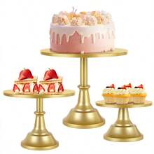 Wedding Essentials,3pcs Cake Stand, Golden Cake Stand Set Disc Diameter 8" 10" 12", Perfect Dessert Table Display Set, Cupcake Cake Stands For Party, Wedding, Birthday, Baby Shower, Anniversary - Vàng - Xem 8