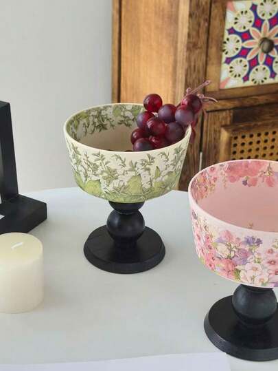 1 قطعة وعاء سيراميك على قاعدة بنمط ياباني بسعة 300 مل، وعاء سيراميك على قاعدة بتصميم زهري ملون مع تفاصيل زهرية دقيقة على الوعاء، مناسب لتقديم الفواكه والحلويات وطقوس الشاي اليابانية وديكور المنزل