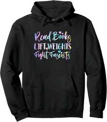 Read Books Lift Weights Fight Fascists Retro Tie Dye Reading Pullover Hoodie - màu đen - Xem 1
