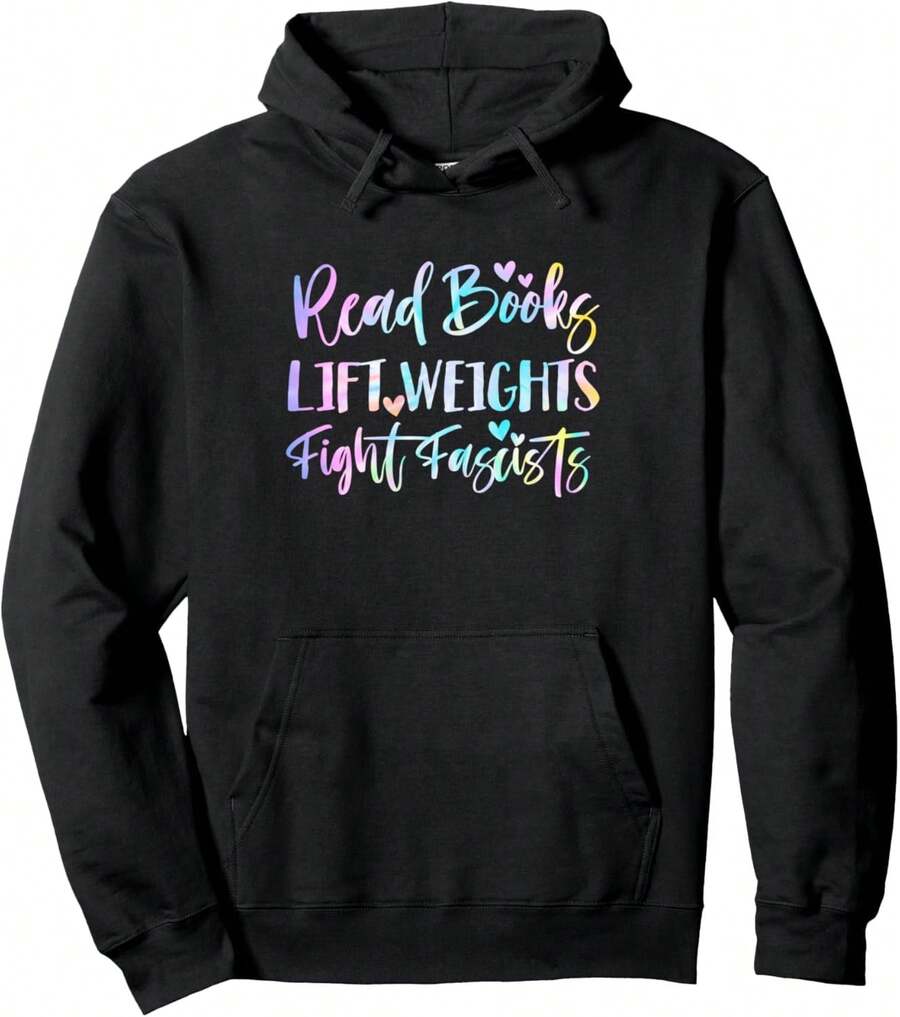 Read Books Lift Weights Fight Fascists Retro Tie Dye Reading Pullover Hoodie - màu đen - Xem 1