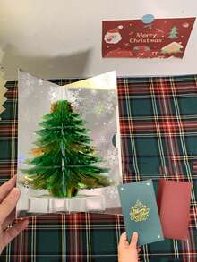 Eine handgefertigte 3D Pop-Up Weihnachtsbaum Grußkarte mit Nachricht - Eine Feiertags-Segenswunschkarte, geeignet für jedermann, Heimdekoration, Weihnachtsdekorationen, Raumdekoration, Winter