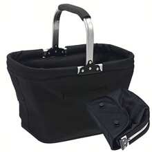 [Collapse Aluminum Frame Basket] 1Pack Collapsible Aluminum Frame Basket - Large Zipper Side Pocket Foldable Shopping Tote Bag - Multicolor - View 1