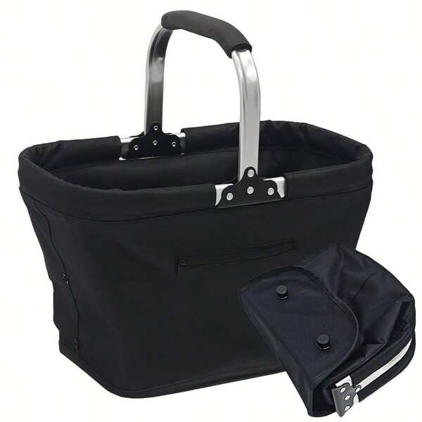 1 Packung zusammenklappbarer Aluminiumrahmen Korb - Große Reißverschlusstasche faltbare Einkaufstasche