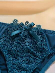 5pcs Sexy Solid Color Lace Panties, Bow Design, Comfortable Low-Waist Lingerie Set - Multicolor - View 10