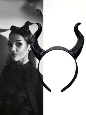 1pc Black Gothic Devil Horns Headband, Halloween Costume Party Accessory For Women & Men
