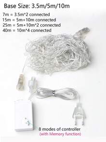 3,5m-40m Luces de Cadena de Carámbanos LED, 8 Modos de Control con Memoria, Luces de Hadas de Cortina LED, para Decoración de Calle, Jardín, Año Nuevo, Pasillo, Terraza, Fiesta, Navidad