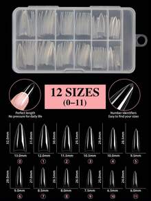 120 片半哑光半覆盖杏仁形假指甲，多角度展示亚克力指甲片，边缘较薄，贴合自然，前端较厚，经久耐用