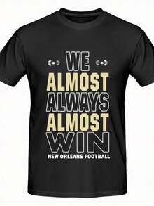 Camiseta Casual de Moda con Estampado de Letras Grandes, 1 Camiseta con Estampado de Letras en Blanco y Negro, 180 gramos, 100% Algodón Pesado Puro. - Negro - Ver 1