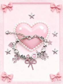 1 chiếc vòng tay bằng đồng sang trọng thanh lịch làm thủ công đính hạt, pha lê, nơ, ngôi sao, nốt nhạc dành cho phụ nữ, thích hợp làm quà tặng, quán bar, hộp đêm, du lịch, tiệc tùng, trang phục thường ngày - Bạc - Xem 9