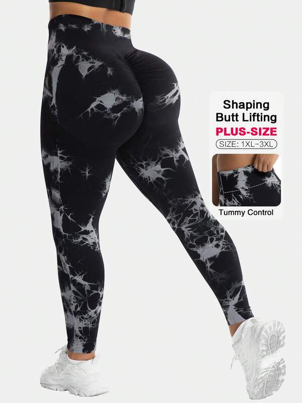 TNTOR Mallas deportivas de yoga con efecto teñido anudado para mujer de talla grande 751D, Mallas de fitness de cintura alta que levantan las caderas para mujer de talla grande, Mallas elásticas de secado rápido para mujer de cintura alta para deportes, Pantalones negros de yoga de cintura alta con efecto de control del abdomen, Pantalones cortos de ciclismo de cintura alta adecuados para ejercicio y deportes que levantan las caderas y mejoran el Body, Shorts cómodos adecuados para entusiastas del fitness