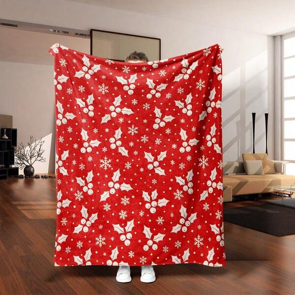 1 Stück Weihnachts-rotes gemusterter Flanell-Decke, festliche Atmosphäre, warm & weich, hautfreundliche Fleece-Decke, Geschenkidee für Feiertage, Wohndekoration Überwurf, Mehrzweck-Decke