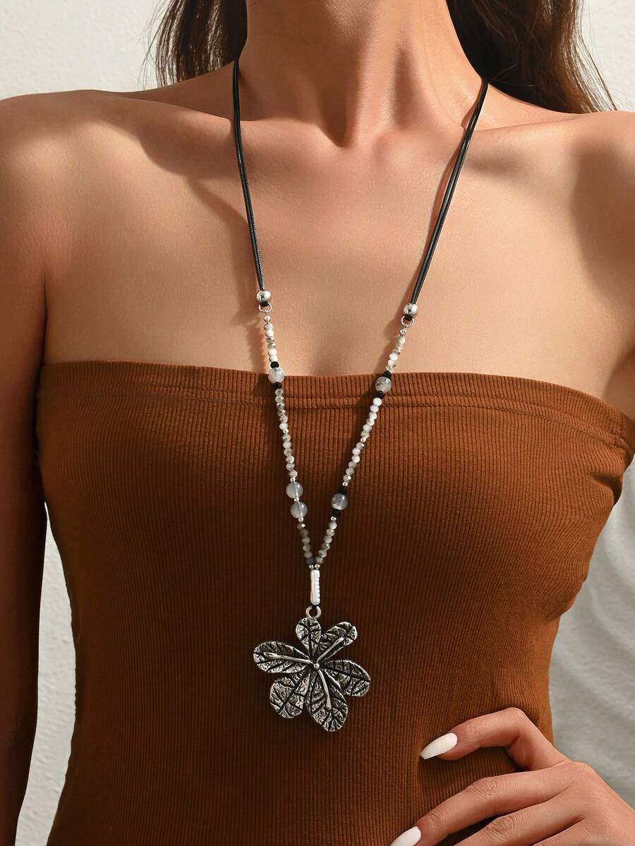 1pc Fashionable Casual Floral Beaded Necklace, Suitable For Gifting To Mothers, Friends, And Daily Wear