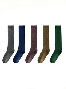 3 Paar zufällig ausgewählter Frühlings- und Herbst Gold- und Silberfaden japanischer Stil Collegemode Socken für die Unterschenkel. Stilvolle, vielseitige und perfekt für Zusammenkünfte und Outfits.