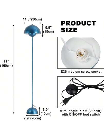 Alpinaluz Nordic Vloer Lamp Marine Blauw Inspiration "Flowerpot" Parabolic Base E27 Socket Living Room Dining Bedroom view 2