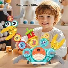 儿童齿轮玩具，积木齿轮螃蟹游戏，益智学习玩具，电动和手动双模式玩具，适合3岁以上男孩和女孩作为生日、万圣节、复活节、圣诞节礼物 - 彩色 - 查看 7