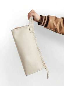 1 pièce Étui de voyage en PU, sac de rangement portable de couleur unie avec fermeture éclair. Sac de transport imperméable et anti-poussière pour sèche-cheveux avec poignée. Étui de protection léger pour sèche-cheveux. Grande capacité. Organisateur de rangement domestique pour vacances, chambre, salle de bain, bureau, sac de rangement pour maquillage