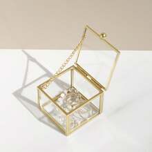 1pc Vintage Glass Jewelry Box, Rectangular Jewelry Display Storage Box With Lid, Vanity Trinket Box For Home Decor, Used To Store Jewelry, Rings, Bracelets, Jewelry Box, Dust-Proof Cosmetics And Accessories Storage Box, Rectangular Design, Glass Jewelry Box For Home Decor