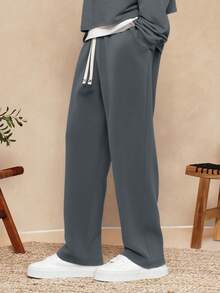 Pantalones de felpa para hombres, pierna recta, bolsillos laterales en sesgo, estilo casual y versátil adecuado para el uso diario, otoño/invierno - Gris - Ver 2