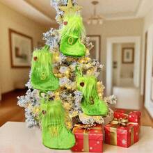 Green Christmas Stockings With Initial Letters Fuzzy Trim Stocking Bag Hanging Decor For Fireplace  Christmas Tree - U - View 5