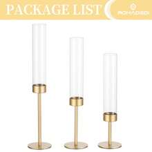 3pcs Set Gold Glass Hurricane Candle Holders - Transparent Glass Cone Cylinder Tabletop Centerpiece Decor For Wedding, Party, Birthday, Christmas, Home Decoration