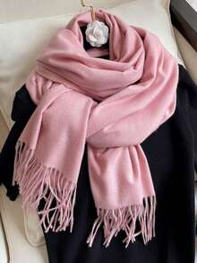 1pc Women's Black Thickened Plush Wool Double-Sided Imitated Cashmere Scarf, Elegant And Fashionable, Couple Shawl Scarf, Versatile And Warm, Suitable For Daily Use In Autumn And Winter