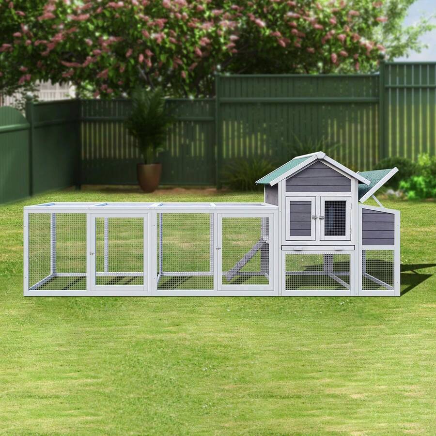 123" Wooden ChickenCoop With Nesting Box, Large Chicken Run With Waterproof, Sliding Tray & Ramp, Hen House Poultry Cage For Backyard, Farm(Ship In Boxes) - white&Gray - 查看 1