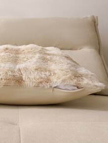 1pc Camel Tie Dye Decorative Faux Rabbit Fur Cushion Cover Without Filler, Modern Flannelette  Fuzzy Plush Throw Pillow Cover Zipper Closure For Home, For Sofa, Living Room - Camel - View 5