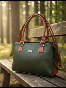 Bolso Elegante de Mano en Piel Sintética Negra – Estilo Clásico y Sofisticado - Verde militar - Ver 1