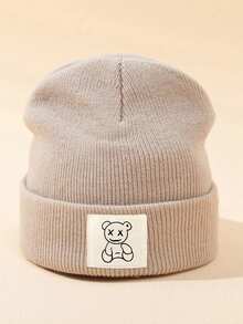 1/2/3pcs Unisex Line Bear Print Knit Beanie Hat, Soft Warm Casual Outdoor Fashion Headwear, Suitable For Daily Wear