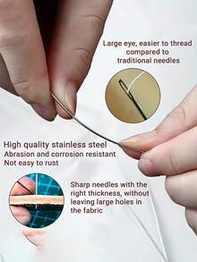 [Kit de couture pour seniors] 34 pièces (5 tailles) Kit de couture grande aiguille pour seniors - Aiguilles à main faciles à enfiler avec enfileurs, 3 bobines de fil polyester (noir/blanc/rouge) et tubes de rangement - Ensemble complet d'aiguilles en acier pour le matelassage, l'artisanat, les vêtements et la réparation de tissus à la maison