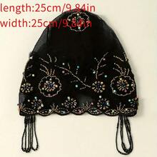 1 Piece Fashion Embroidered High-End Hat, Suitable For Muslim Women, Handmade Headscarf, Fashion Lace And Bead Details, Casual Elastic Breathable Headscarf, Fashion Headscarf Bag. - 1# Đen - Xem 5