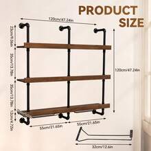 AYYDS Wall-Mounted Wine Rack With Glass Shelf, Metal And Solid Wood Wall Wine Rack, 3-Tier Metal Hanging Wine Rack, Perfect For Bar, Kitchen, Dining Room, Bathroom 25*120*120 Cm - Brown - View 2