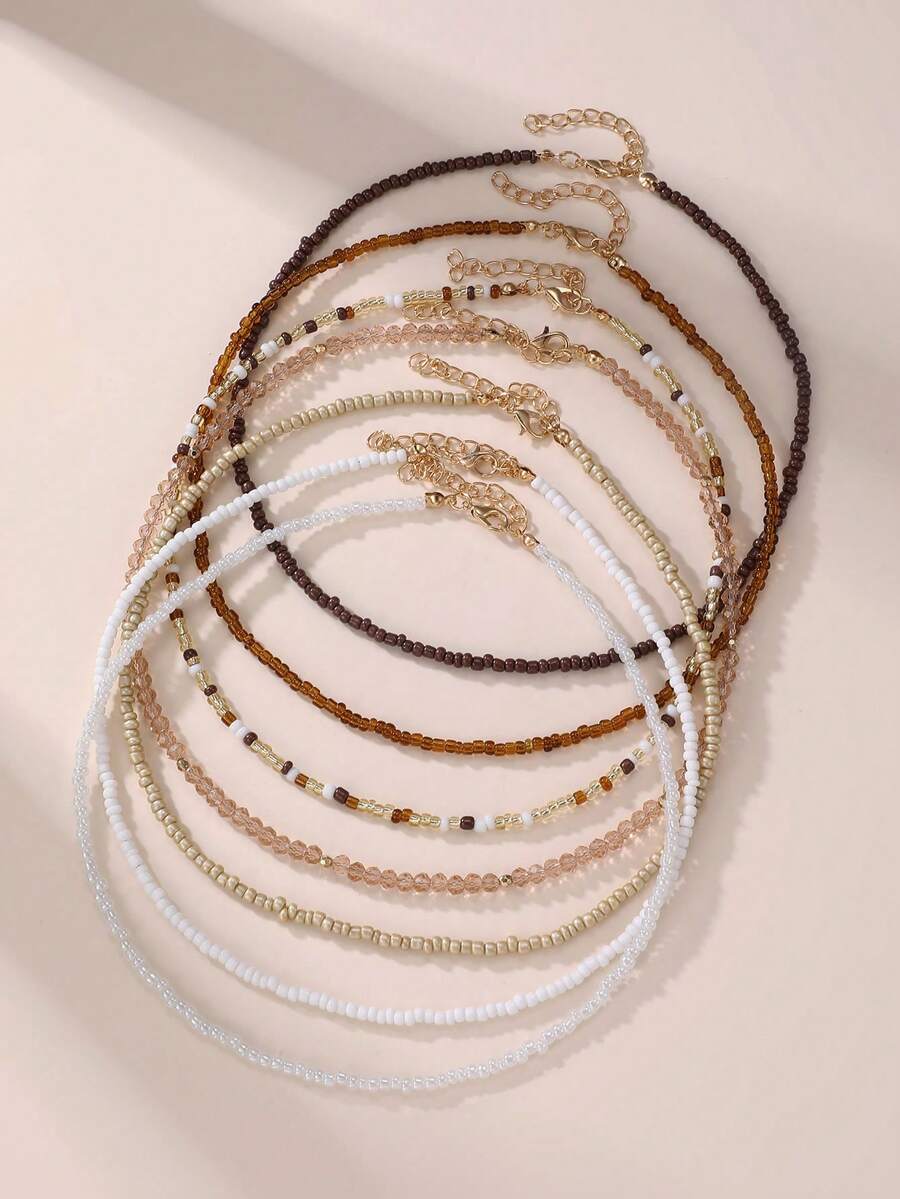 NAIZHU Bộ 7 vòng cổ hạt phong cách Bohemian, nhiều màu sắc - màu nâu - Xem 1