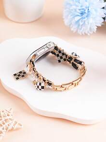 1pc Women's Party Daily Wear Double-Strand Leather Cord Pearl With Bag Cross Heart Pendant Watch Strap Compatible With Apple Watch Band 38/40/41/42/44/45/46/49mm,Metal Watch Strap Replacement For I Watch Series 11/10/9/8/7/SE/6/5/4/3/2/1,Ultra 1/2/3, Best Gift To Grilfried And Friend For Bracelet Wristband(Excluding Watch)