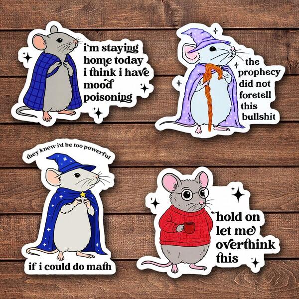 4/8/20pcs Funny Wizard Mouse Sticker - UV-Protected | Glossy Finish | Perfect For Laptops, Water Bottles, Phones | Ideal Gift For Book Lovers & Readers, For Return School, Book Lover Gifts,Art,Paintings,Perfect Cubicle Decor, Gag Gift For Work Or Motivational Reminder,School Supplies,God,Home Decor,Classroom,Custom Stickers,Teacher Supplies,Halloween//Christmas/Trick Or Treat,Scrapbook Supplies,Letter Stickers,Funny Stickers