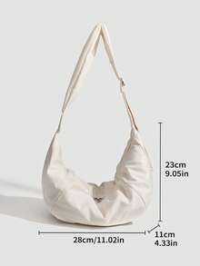 1 件休闲男士单肩包 - 带吊坠 - 手提包，大容量轻便斜跨饺子包，男女通用休闲流浪包，新月形单肩斜挎包，尼龙背包（拉链方向随机左右） - 米色 - 查看 6