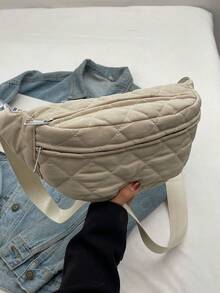 轻巧简约刺绣胸包/腰包/手机包 - 卡其色 - 查看 5