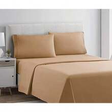 CLARA CLARK Premier 1800 Collection Hoja de Cama Set, Juego de sábanas 4 Piezas, Camel Gold, Talla(Moca claro King) - Tipo 8 - Ver 3
