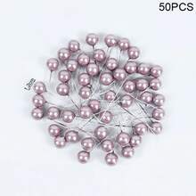 50 piezas de bayas miniatura con brillo, frutas falsas de plástico con perlas pequeñas, estambres de flores para decorar cajas de regalo, coronas navideñas y talla grande