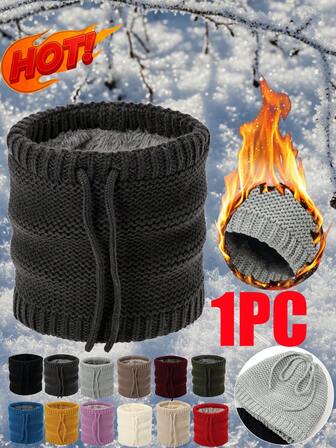 1pc Men's Multifunctional Drawstring Neck Warmer, New Autumn/Winter Multifunctional Neck Scarf Hat, Warm Windproof Comfortable Knitted Scarf, Suitable For Daily Casual Outings, Work Commute, Sports, Cycling, Hiking