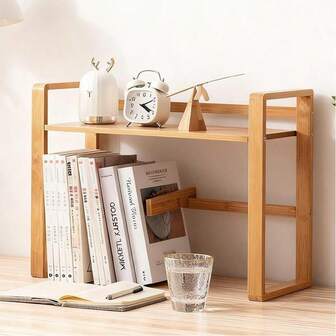 Estantería de mesa de bambú - Soporte de libros móvil para libros de cocina/recetas/documentos | Solución de almacenamiento compacta para la cocina/oficina/sala de estudio